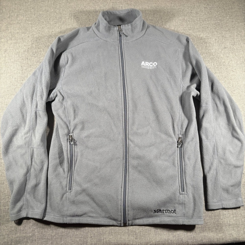 Marmot Fleece Jacket‎ Mens Large Grey Full Zip Mock Neck P901075 Arco Logo